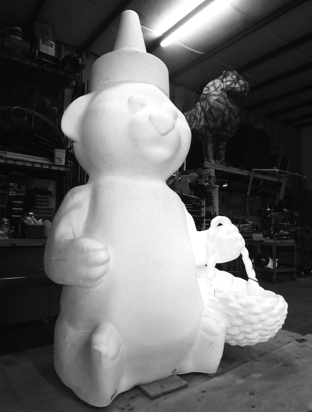 Picture of the foam carved bear without paint.