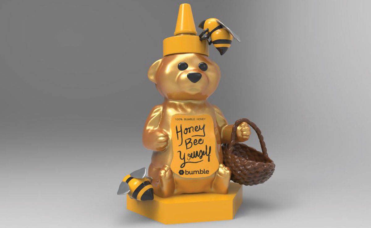 Photo of the bumble bear rendering.
