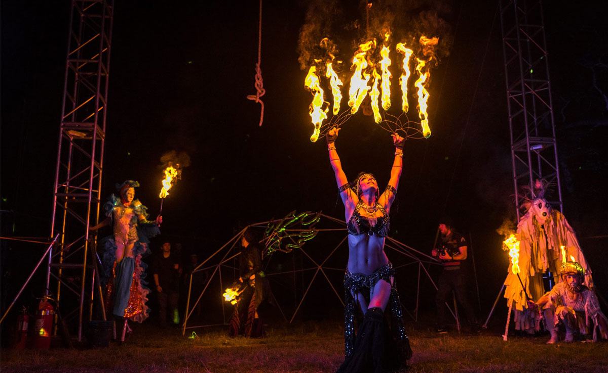 Picture of fire performers at Art Outside Village at Euphoria Music Festival.