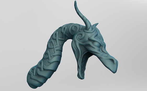Picture of a dragon head sculpture rendering. 