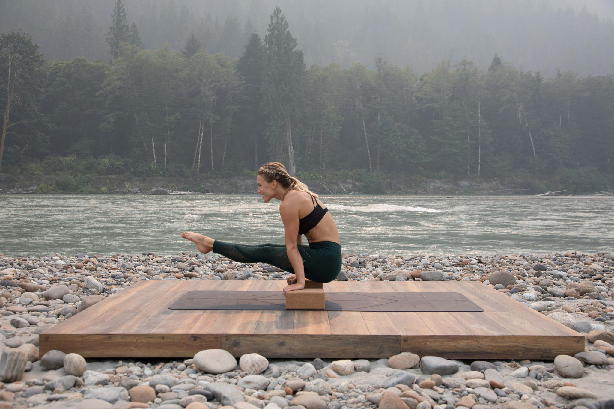 Picture of yogi on a custom built yoga platform.