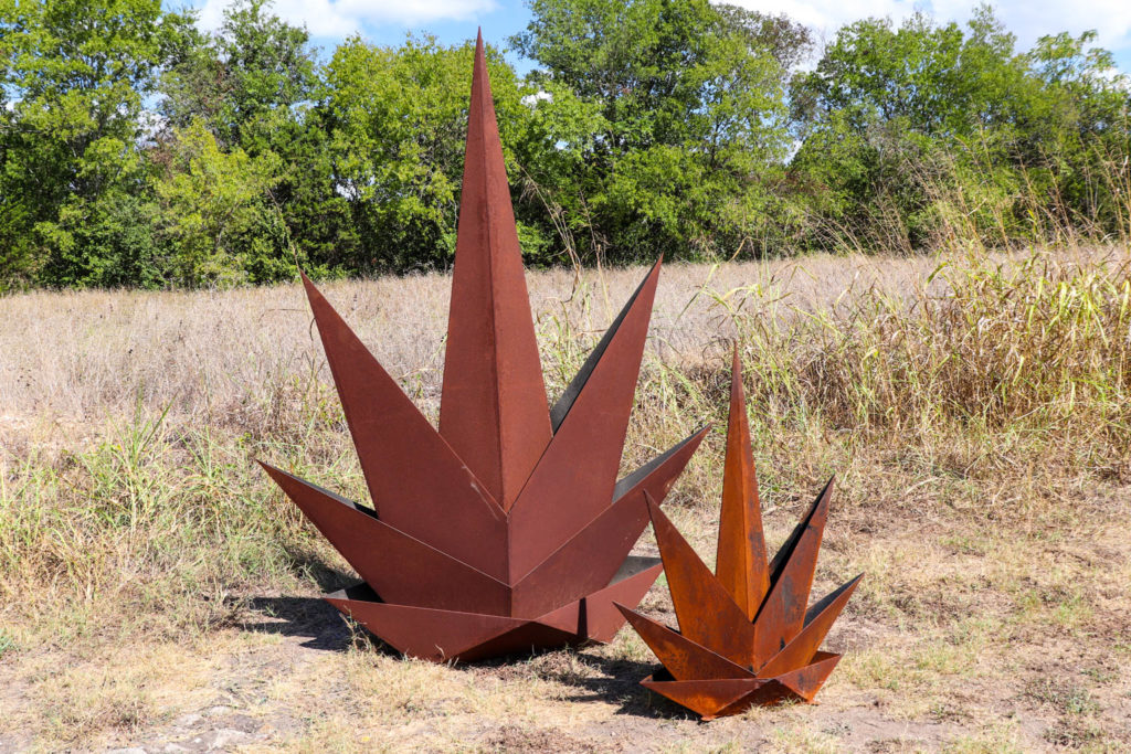 Picture of the aloe vera shaped steel planters and the different sizes they are available in.