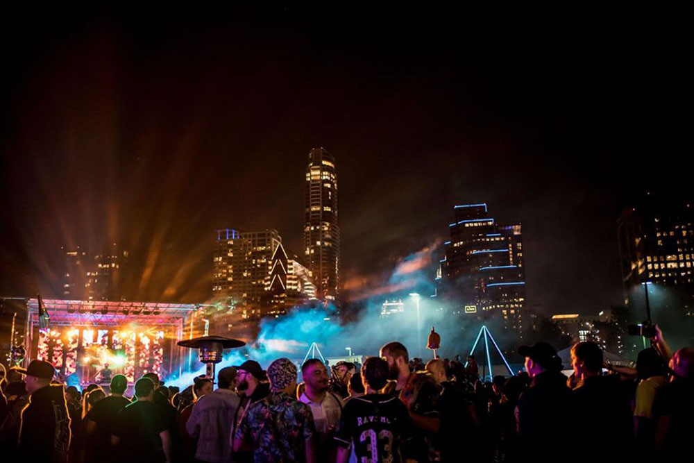 Picture of the crowd and Austin city backdrop.